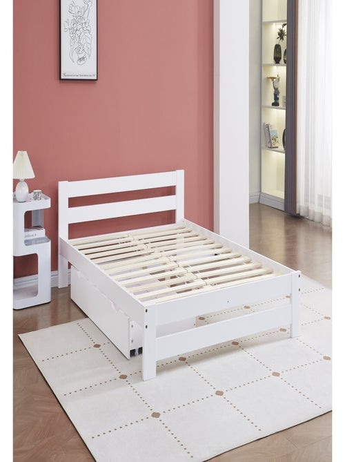 Lit double avec tiroir en bois - Kiabi