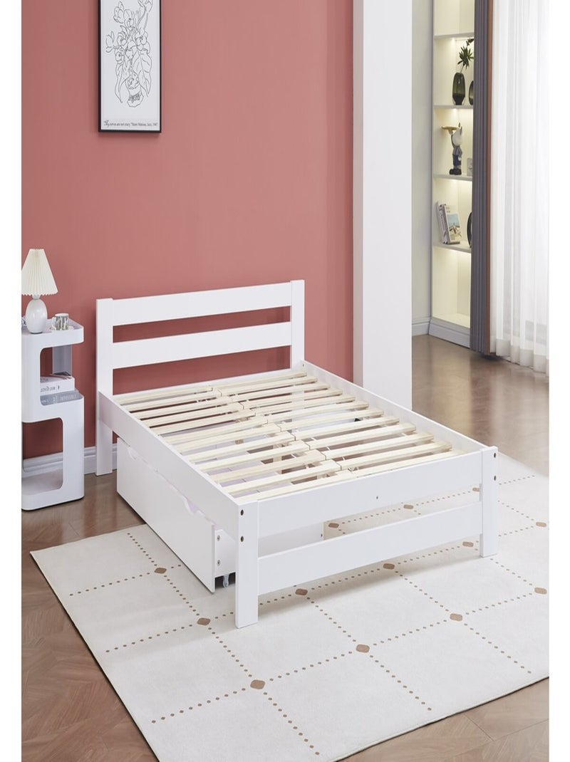 Lit double avec tiroir en bois Blanc - Kiabi