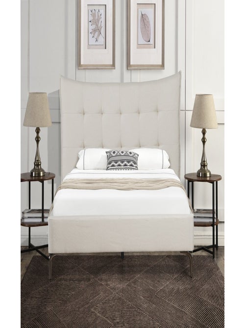 Lit double en tissu capitonné " Aspen" 140 x 190 cm - Beige - Kiabi