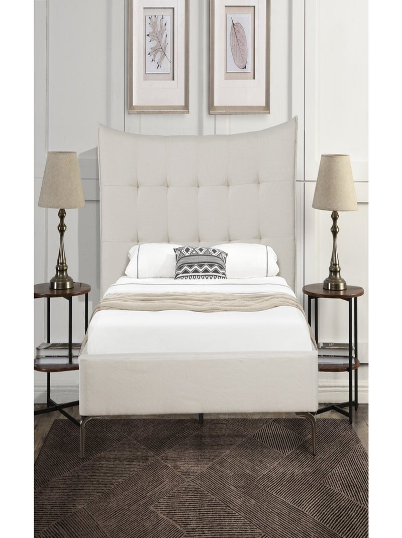Lit double en tissu capitonné " Aspen" 140 x 190 cm - Beige Beige - Kiabi