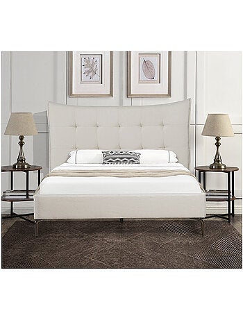 Lit double en tissu capitonné
