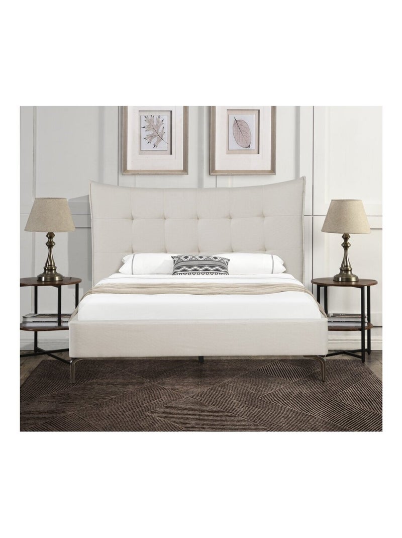 Lit double en tissu capitonné Beige - Kiabi