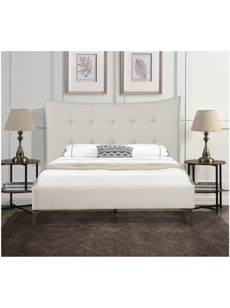 Lit double en tissu capitonné Beige - Kiabi