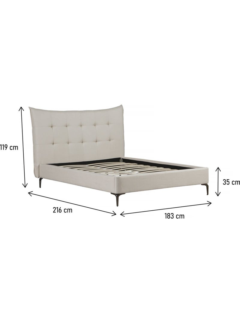 Lit double en tissu capitonné Beige - Kiabi