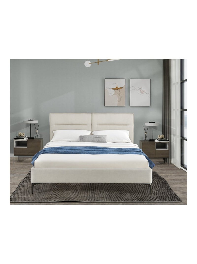 Lit double en tissu design Beige - Kiabi
