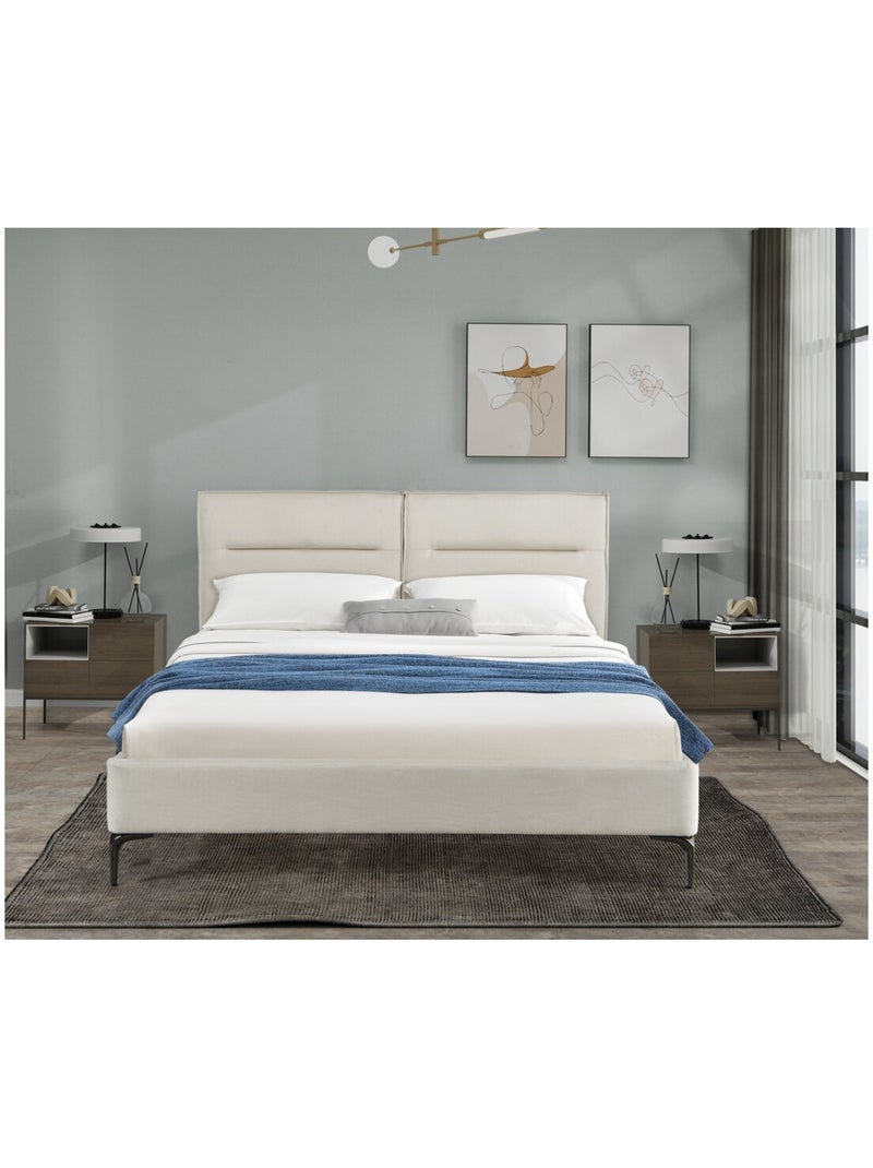 Lit double en tissu design Beige - Kiabi