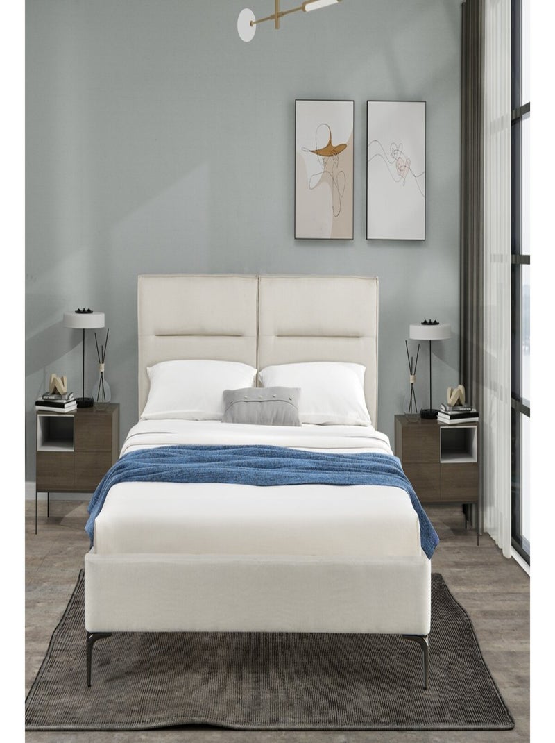 Lit double en tissu design "Moritz" - 160 x 200 cm - Beige Gris - Kiabi