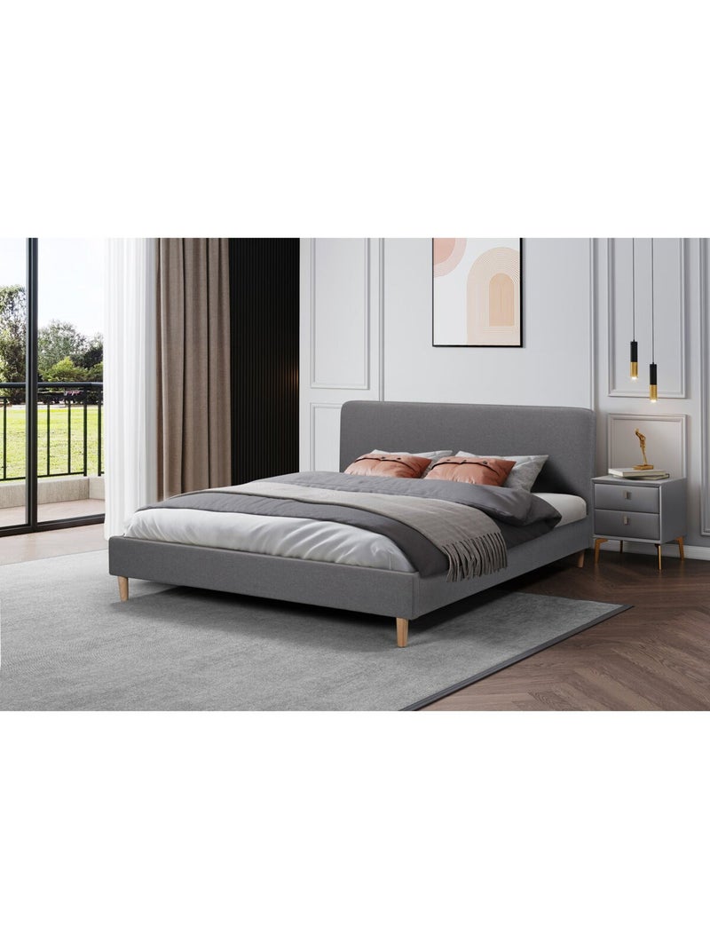 Lit double en tissu Gris - Kiabi