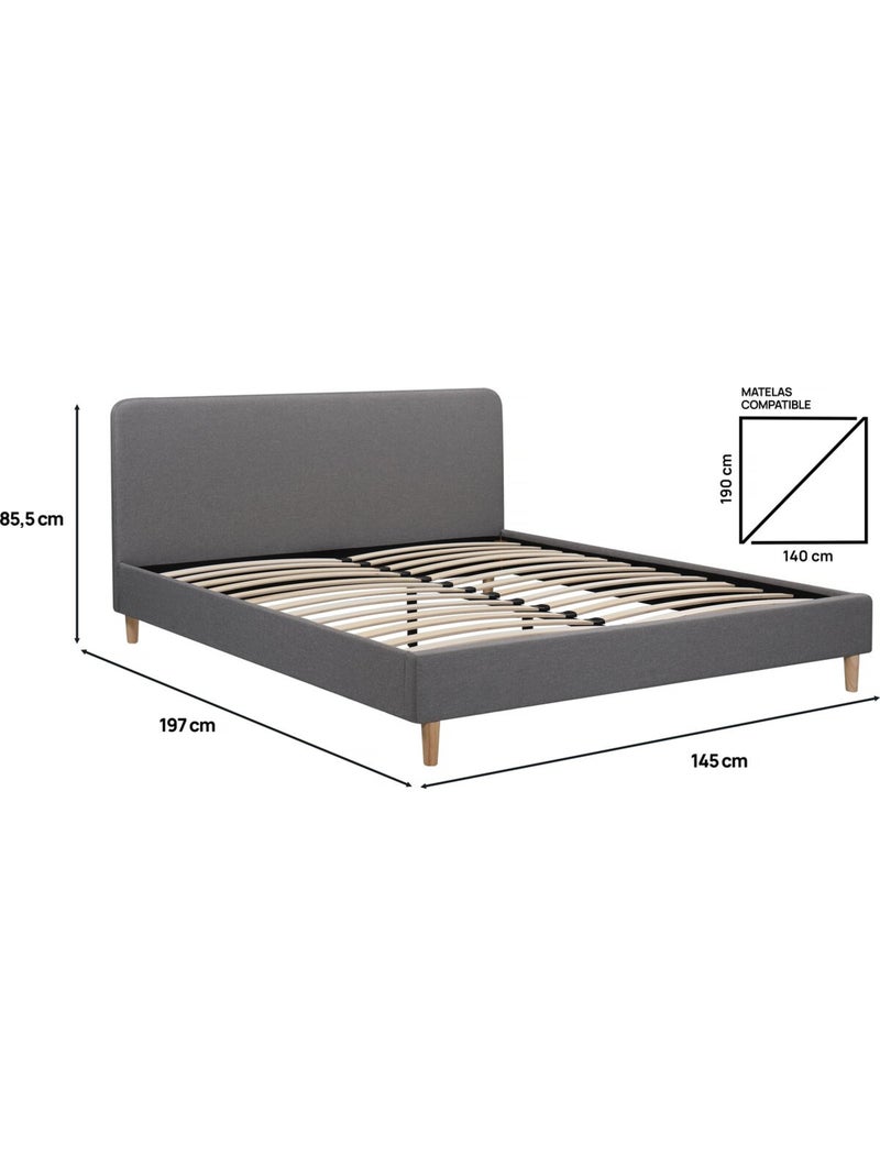 Lit double en tissu Gris - Kiabi