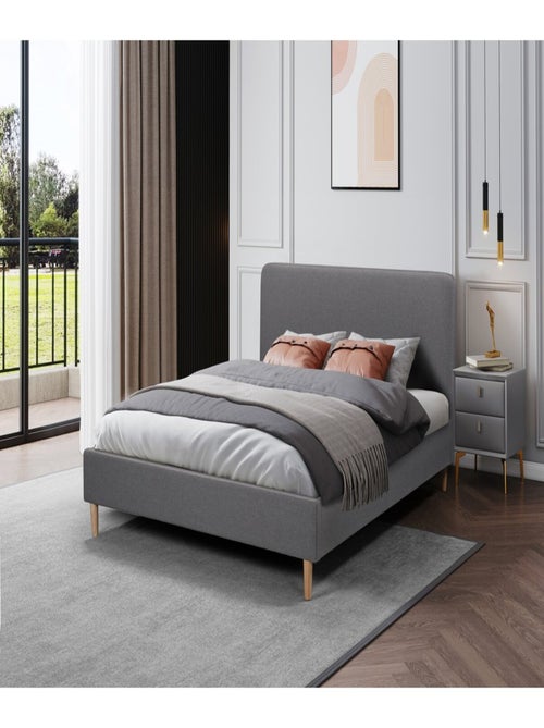 Lit double en tissu "Louise" - 140 x 190 cm - Gris - Kiabi