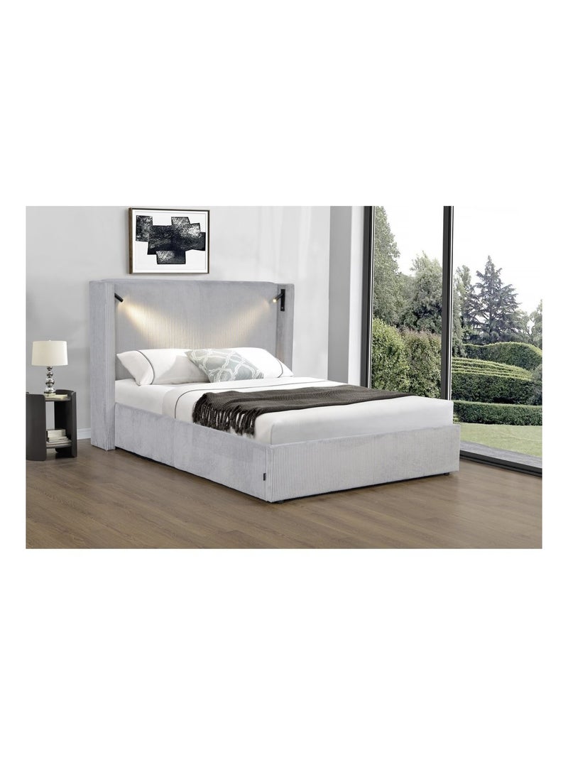 Lit double en velours côtelé avec coffre et lampe intégré Gris - Kiabi