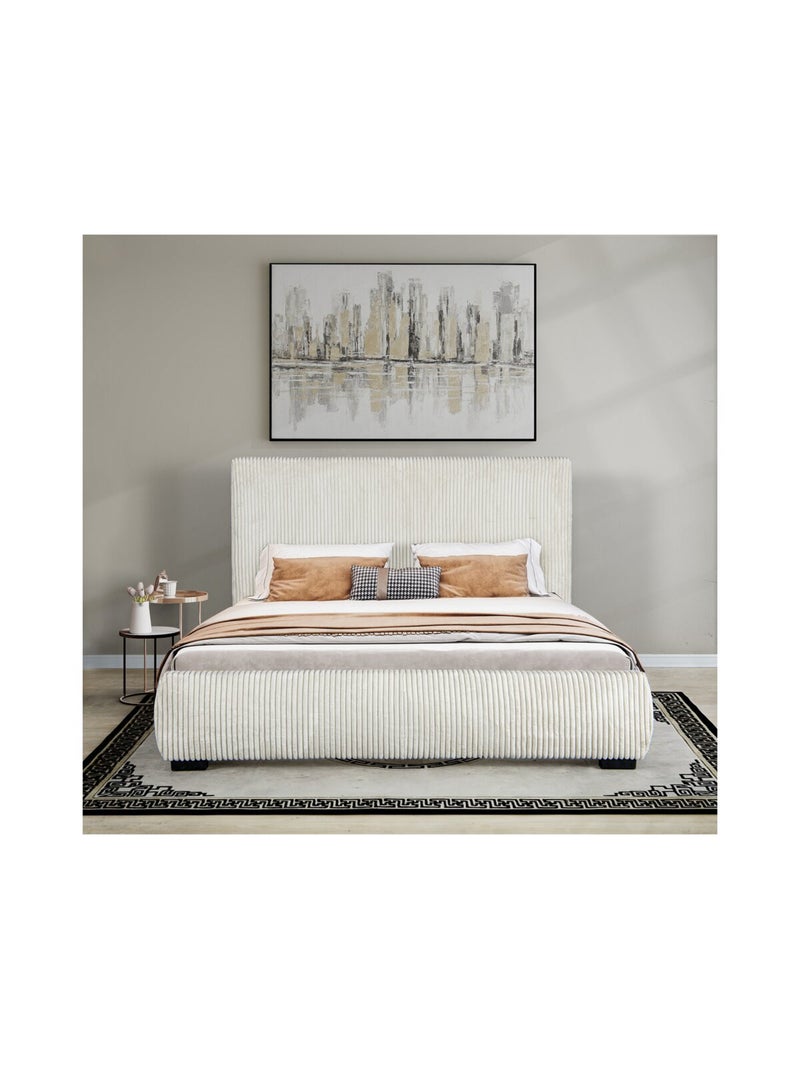 Lit double en velours côtelé Beige - Kiabi