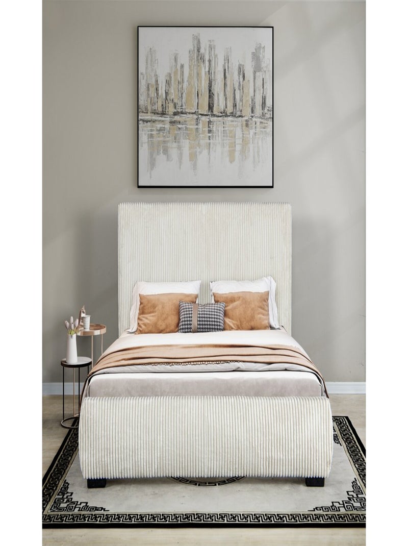 Lit double en velours côtelé "Montana" - 140 x 190 cm - Beige Beige - Kiabi