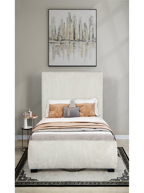 Lit double en velours côtelé "Montana" - 180 x 200 cm - Beige - Kiabi