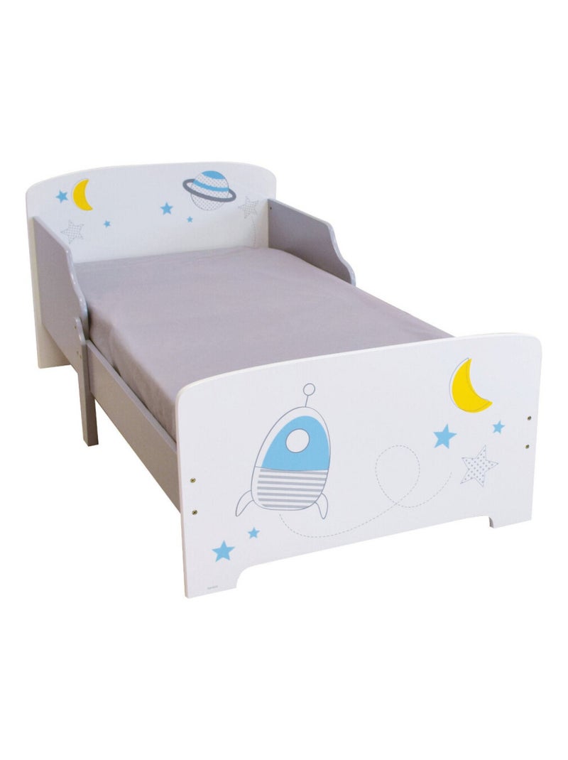 Lit en bois Espace et aventure spatiale 140 cm + Matelas Bleu - Kiabi