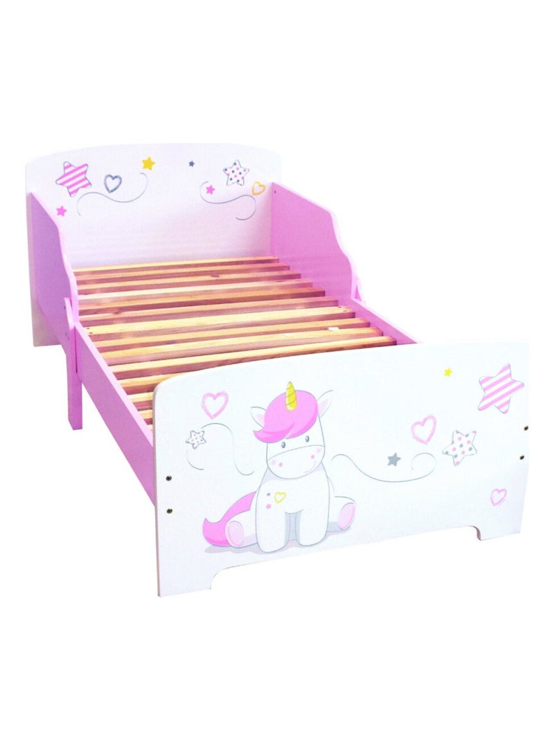 Lit en bois Licorne + Matelas - 70 x140 cm Rose - Kiabi