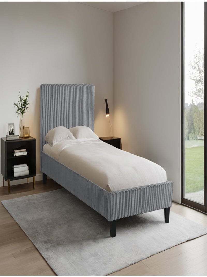 Lit en velours côtelé "Ambre" - 90 x 190 - Gris Gris - Kiabi