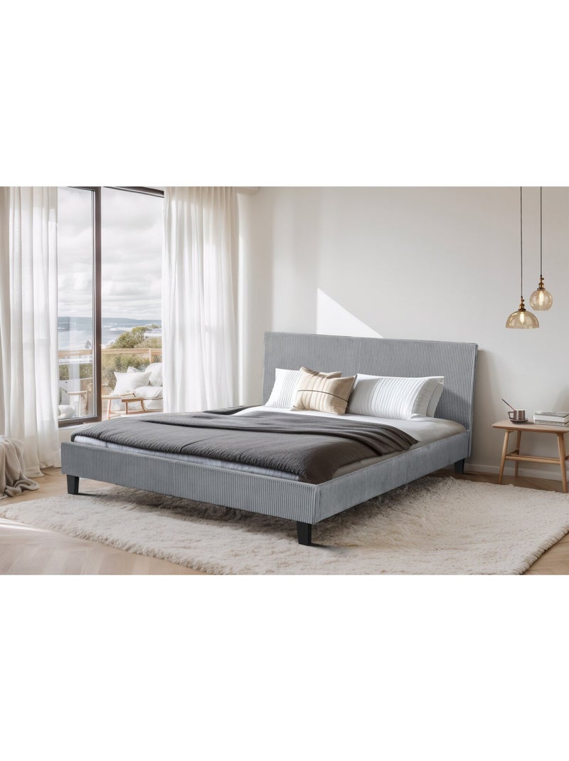 Lit en Velours Cotelé Gris - Kiabi