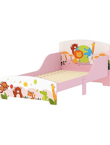 Lit enfant - lit d'enfant design animaux - sommier à lattes inclus - mdf contre-plaqué rose