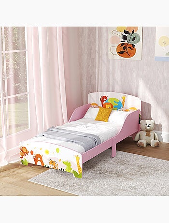 Lit enfant - lit d'enfant design animaux - sommier à lattes inclus - mdf contre-plaqué rose