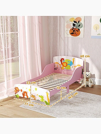 Lit enfant - lit d'enfant design animaux - sommier à lattes inclus - mdf contre-plaqué rose