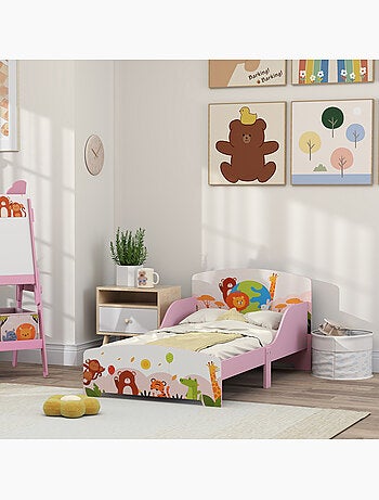 Lit enfant - lit d'enfant design animaux - sommier à lattes inclus - mdf contre-plaqué rose