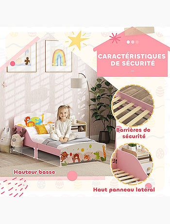 Lit enfant - lit d'enfant design animaux - sommier à lattes inclus - mdf contre-plaqué rose