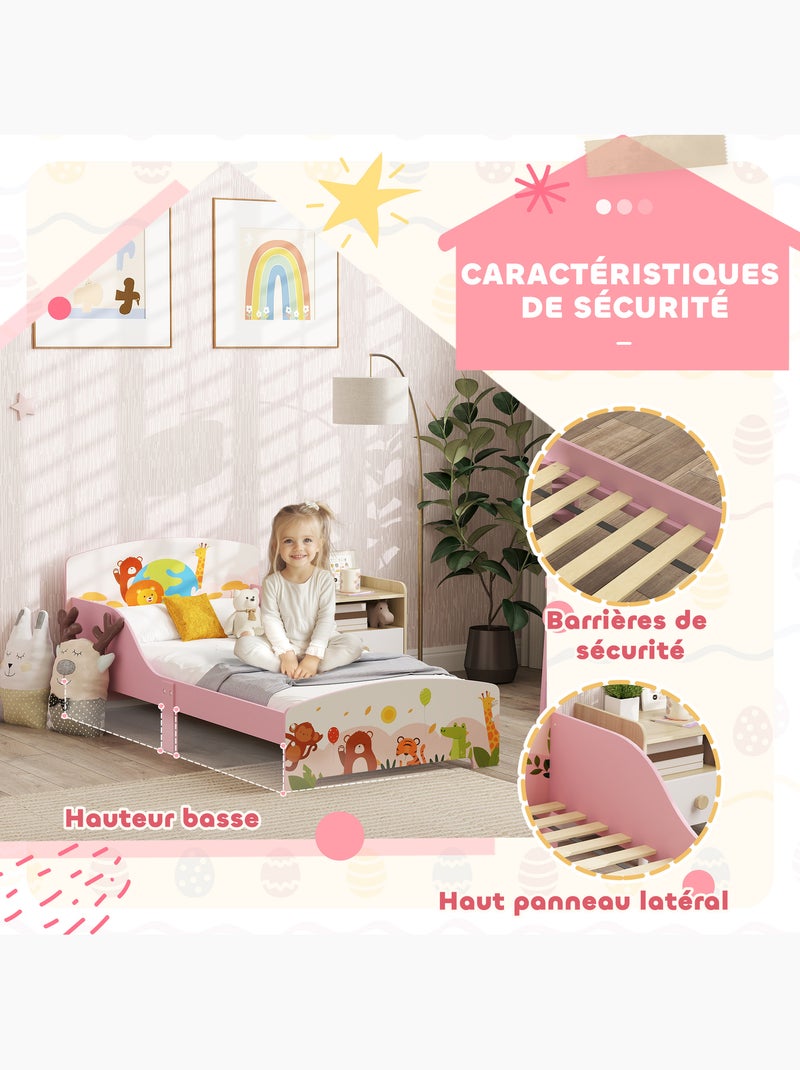 Lit enfant - lit d'enfant design animaux - sommier à lattes inclus - mdf contre-plaqué rose Rose - Kiabi