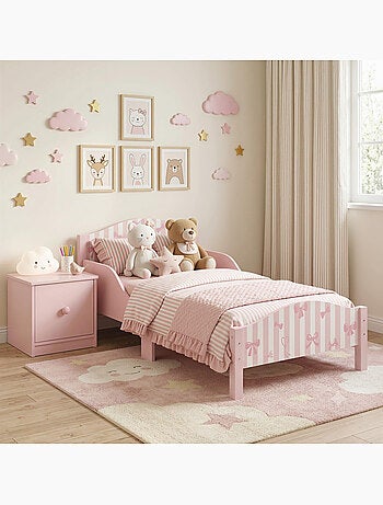 Lit enfant - lit d'enfant design girly - sommier à lattes inclus - rose blanc