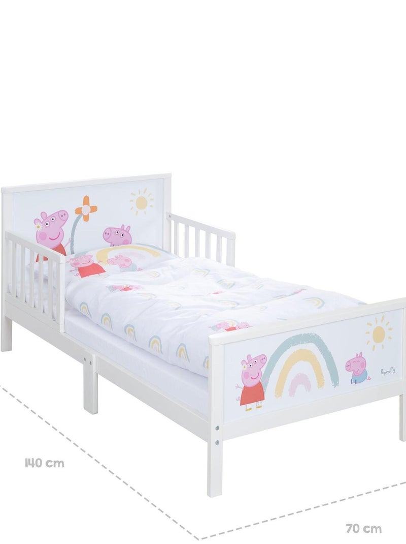 Lit enfant 70 x 140 avec barrières de sécurité et linge de lit 'Peppa Pig' ROBA Blanc Rose Gris - Kiabi