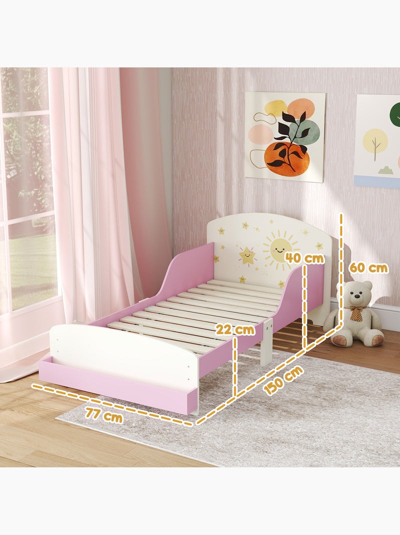 Lit enfant 70 x 140 cm - tête de lit, sommier, rangement - motif étoiles soleil Rose - Kiabi