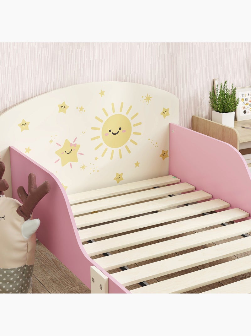 Lit enfant 70 x 140 cm - tête de lit, sommier, rangement - motif étoiles soleil Rose - Kiabi