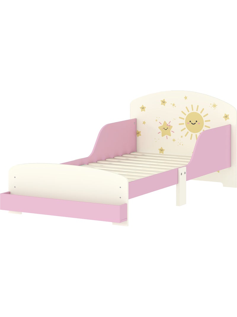 Lit enfant 70 x 140 cm - tête de lit, sommier, rangement - motif étoiles soleil Rose - Kiabi