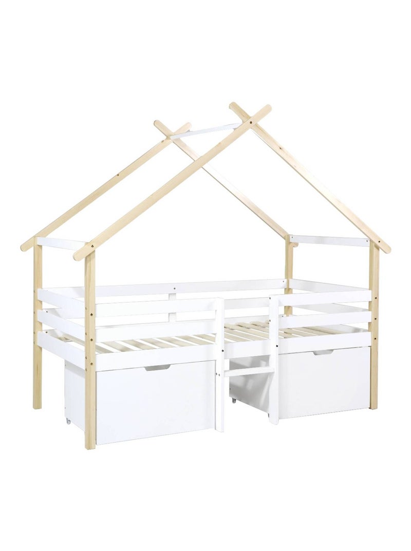 Lit enfant 90 x 190 cm bois de pin sommier à lattes inclus et 2 tiroirs Sienna Blanc - Kiabi