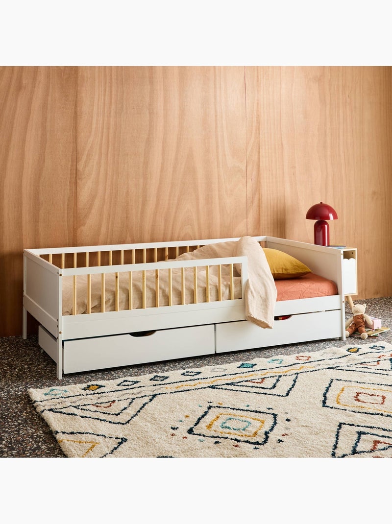 Lit enfant 90 x 190 cm pin naturel avec sommier à lattes et tiroirs elio Blanc - Kiabi