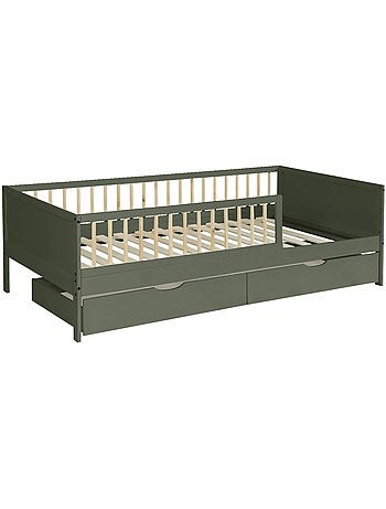 Lit enfant 90 x 190 cm pin naturel avec sommier à lattes et tiroirs Elio