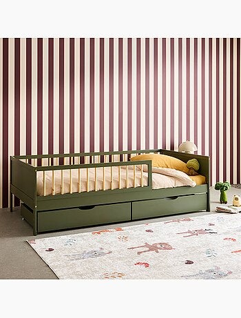 Lit enfant 90 x 190 cm pin naturel avec sommier à lattes et tiroirs Elio