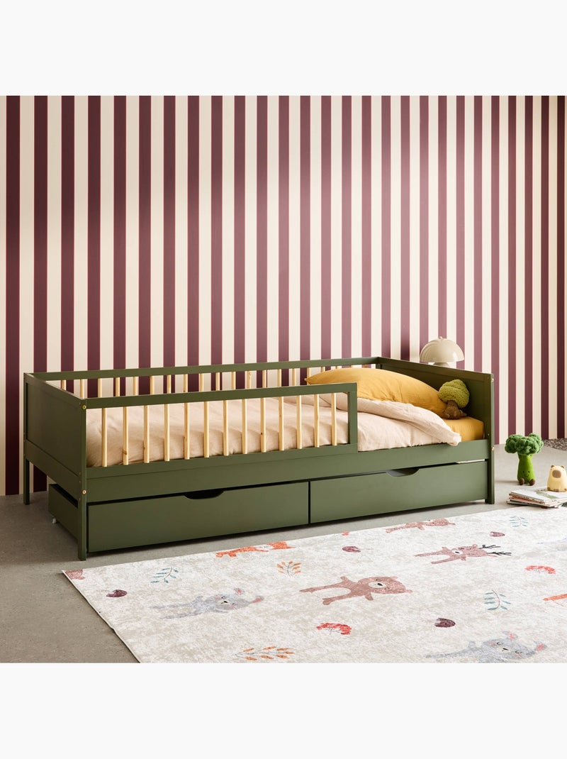 Lit enfant 90 x 190 cm pin naturel avec sommier à lattes et tiroirs elio Vert - Kiabi
