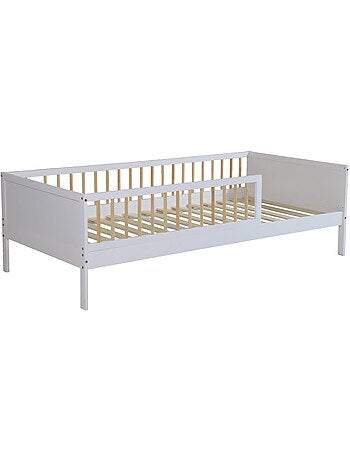Lit enfant 90 x 190 cm pin naturel sommier à lattes inclus Elio