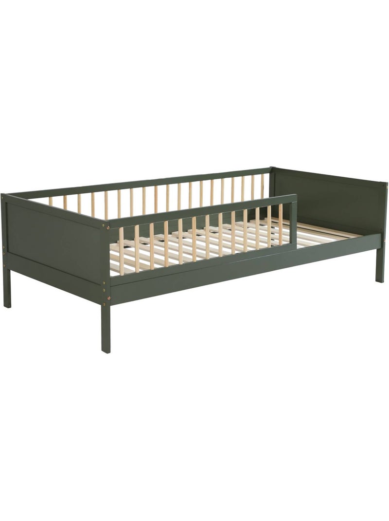 Lit enfant 90 x 190 cm pin naturel sommier à lattes inclus Elio Vert - Kiabi