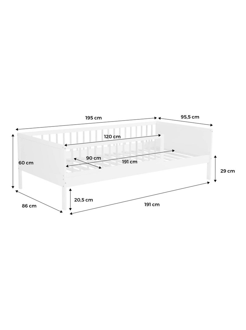 Lit enfant 90 x 190 cm pin naturel sommier à lattes inclus Elio Vert - Kiabi