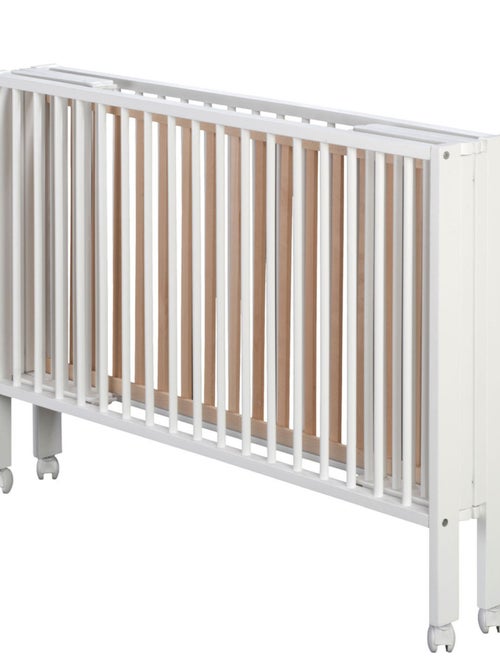 Lit enfant à barreaux pliable JORI 60x120 cm avec matelas, Blanc Tissi - Kiabi