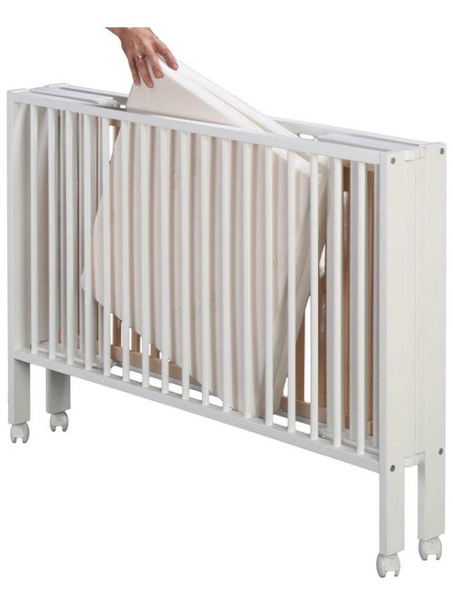 Lit enfant à barreaux pliable JORI 60x120 cm avec matelas, Blanc Tissi - Kiabi