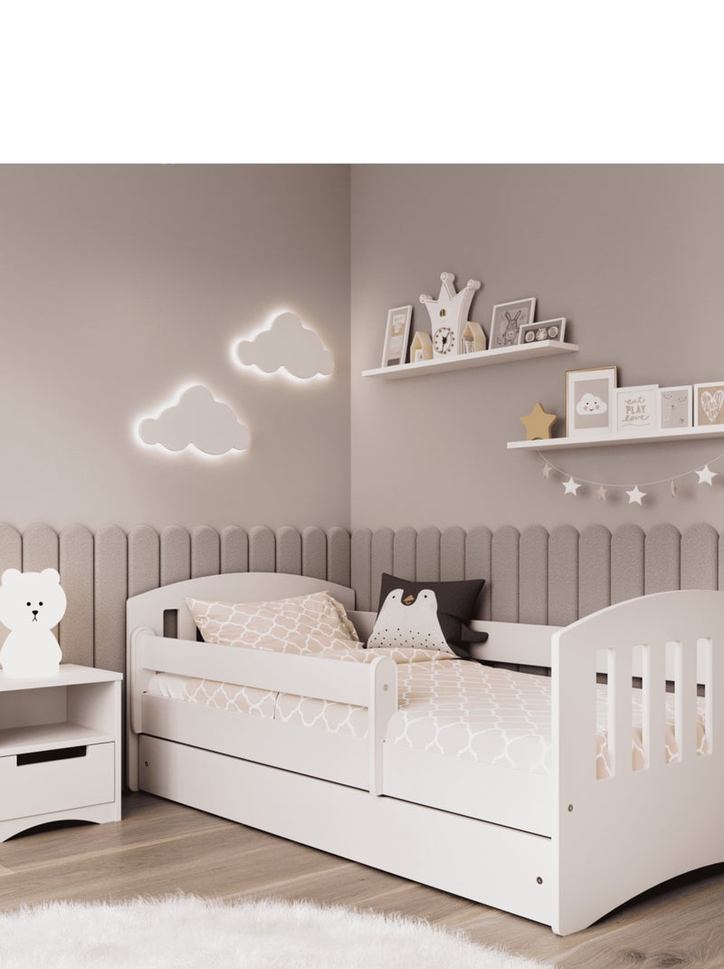 Lit Enfant à barrière 140x80 cm avec tiroir Blanc - Kiabi