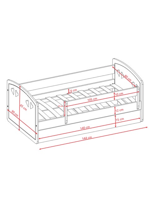Lit Enfant à barrière 140x80 cm avec tiroir - Kiabi