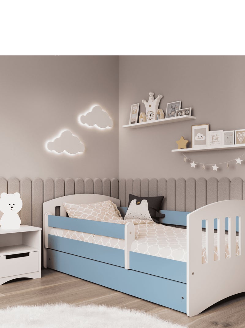 Lit Enfant à barrière 140x80 cm avec tiroir Bleu clair - Kiabi