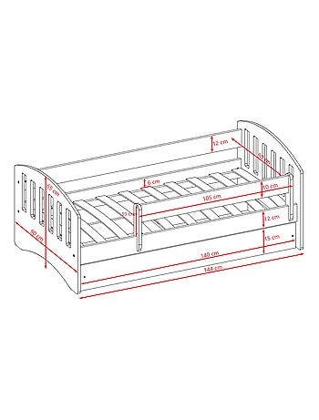 Lit Enfant à barrière 140x80cm avec tiroir et matelas inclus - CLASSIC
