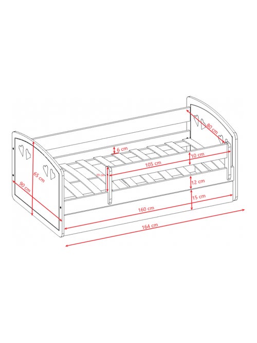 Lit Enfant à barrière 160x80 cm avec tiroir - Kiabi
