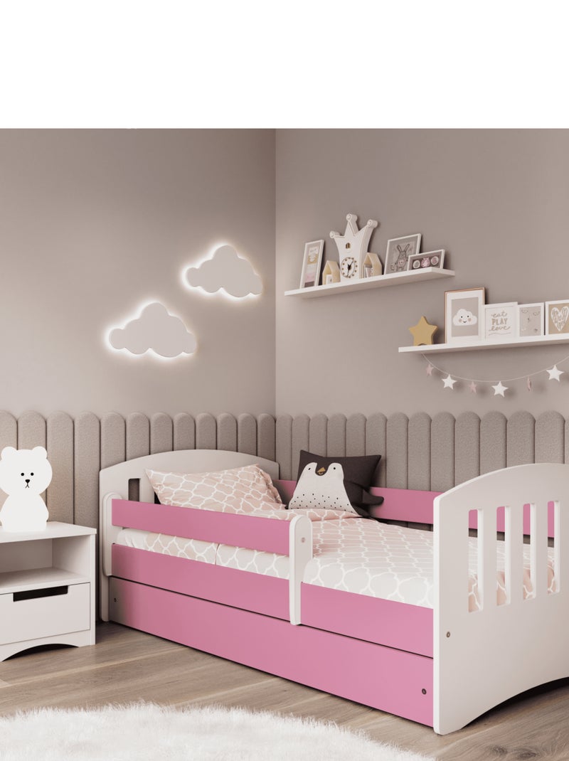 Lit Enfant à barrière 160x80 cm avec tiroir Rose clair - Kiabi