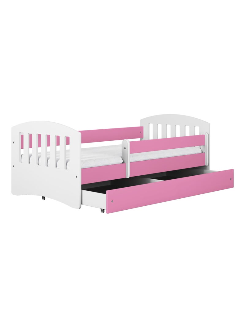 Lit Enfant à barrière 160x80cm avec tiroir et matelas inclus - CLASSIC Rose clair - Kiabi